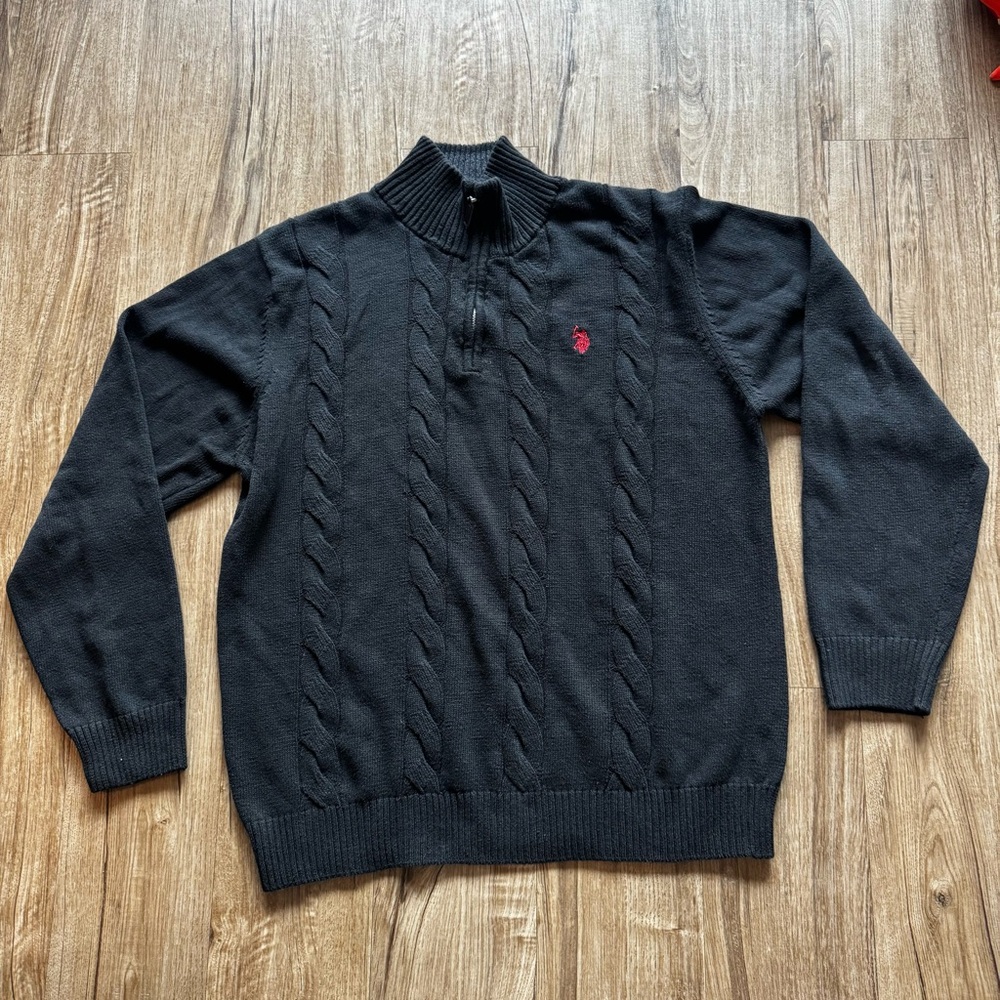 U.S. Polo Assn. Black Zip Up Sweater with Red Emblem size XL